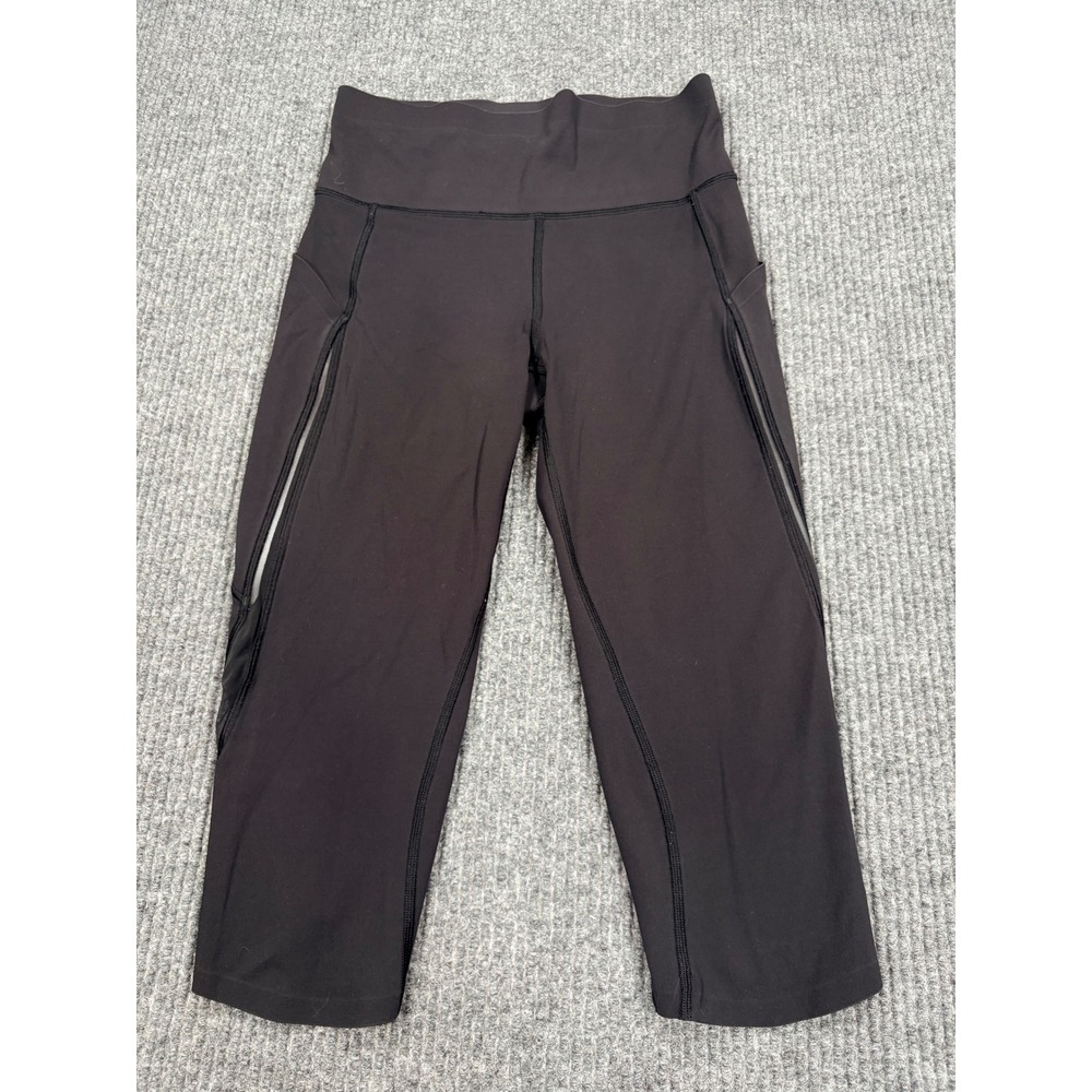 Lululemon All The Right Places Crop II 23" Black Leggings Size 6 Pockets Mesh